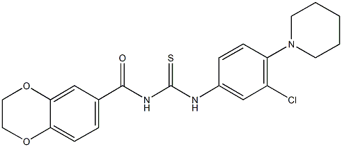 N-[3-chloro-4-(1-piperidinyl)phenyl]-N'-(2,3-dihydro-1,4-benzodioxin-6-ylcarbonyl)thiourea Structure