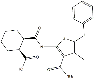 2-({[3-(aminocarbonyl)-5-benzyl-4-methylthien-2-yl]amino}carbonyl)cyclohexanecarboxylic acid Struktur
