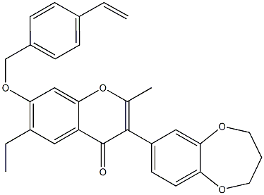 3-(3,4-dihydro-2H-1,5-benzodioxepin-7-yl)-6-ethyl-2-methyl-7-[(4-vinylbenzyl)oxy]-4H-chromen-4-one 结构式