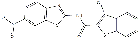 3-chloro-N-{6-nitro-1,3-benzothiazol-2-yl}-1-benzothiophene-2-carboxamide,,结构式
