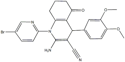 2-amino-1-(5-bromo-2-pyridinyl)-4-(3,4-dimethoxyphenyl)-5-oxo-1,4,5,6,7,8-hexahydro-3-quinolinecarbonitrile 化学構造式