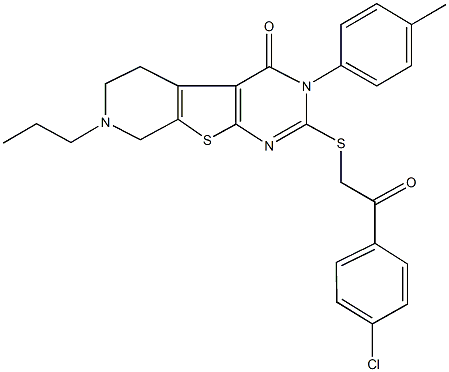 2-{[2-(4-chlorophenyl)-2-oxoethyl]sulfanyl}-3-(4-methylphenyl)-7-propyl-5,6,7,8-tetrahydropyrido[4',3':4,5]thieno[2,3-d]pyrimidin-4(3H)-one,,结构式