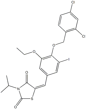 5-{4-[(2,4-dichlorobenzyl)oxy]-3-ethoxy-5-iodobenzylidene}-3-isopropyl-1,3-thiazolidine-2,4-dione,,结构式