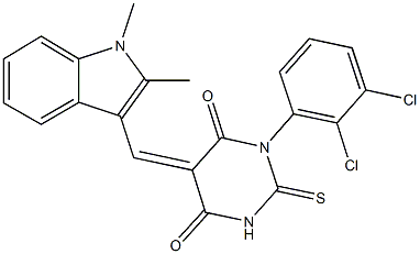 1-(2,3-dichlorophenyl)-5-[(1,2-dimethyl-1H-indol-3-yl)methylene]-2-thioxodihydro-4,6(1H,5H)-pyrimidinedione 化学構造式