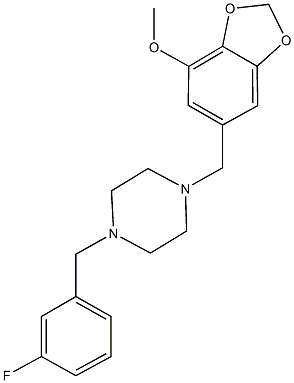 6-{[4-(3-fluorobenzyl)-1-piperazinyl]methyl}-1,3-benzodioxol-4-yl methyl ether,,结构式