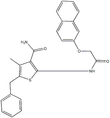 5-benzyl-4-methyl-2-{[(2-naphthyloxy)acetyl]amino}thiophene-3-carboxamide 化学構造式