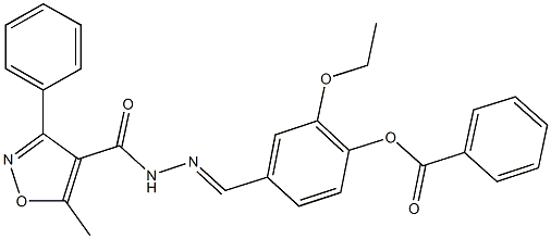 2-ethoxy-4-{2-[(5-methyl-3-phenyl-4-isoxazolyl)carbonyl]carbohydrazonoyl}phenyl benzoate 化学構造式
