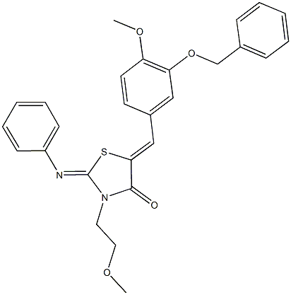 5-[3-(benzyloxy)-4-methoxybenzylidene]-3-(2-methoxyethyl)-2-(phenylimino)-1,3-thiazolidin-4-one Structure