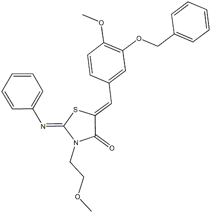 5-[3-(benzyloxy)-4-methoxybenzylidene]-3-(2-methoxyethyl)-2-(phenylimino)-1,3-thiazolidin-4-one 结构式