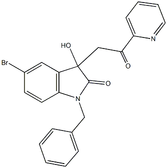 1-benzyl-5-bromo-3-hydroxy-3-[2-oxo-2-(2-pyridinyl)ethyl]-1,3-dihydro-2H-indol-2-one Struktur