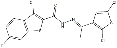 3-chloro-N'-[1-(2,5-dichloro-3-thienyl)ethylidene]-6-fluoro-1-benzothiophene-2-carbohydrazide,,结构式