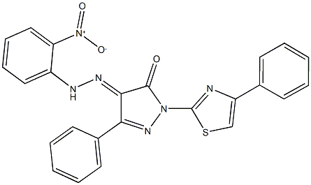 3-phenyl-1-(4-phenyl-1,3-thiazol-2-yl)-1H-pyrazole-4,5-dione 4-({2-nitrophenyl}hydrazone),,结构式