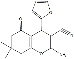 2-amino-4-(2-furyl)-7,7-dimethyl-5-oxo-5,6,7,8-tetrahydro-4H-chromene-3-carbonitrile Struktur