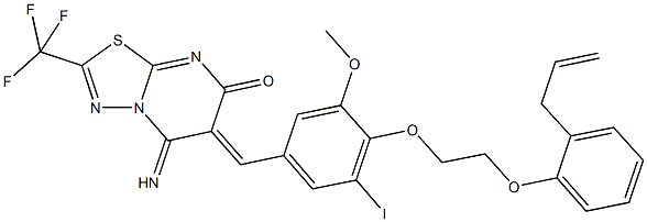 6-{4-[2-(2-allylphenoxy)ethoxy]-3-iodo-5-methoxybenzylidene}-5-imino-2-(trifluoromethyl)-5,6-dihydro-7H-[1,3,4]thiadiazolo[3,2-a]pyrimidin-7-one 结构式