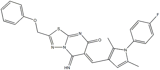 6-{[1-(4-fluorophenyl)-2,5-dimethyl-1H-pyrrol-3-yl]methylene}-5-imino-2-(phenoxymethyl)-5,6-dihydro-7H-[1,3,4]thiadiazolo[3,2-a]pyrimidin-7-one Struktur