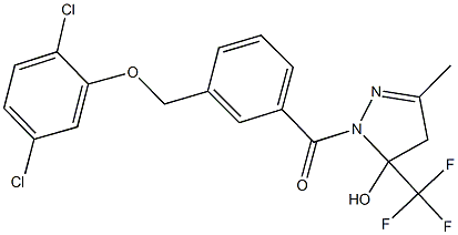 1-{3-[(2,5-dichlorophenoxy)methyl]benzoyl}-3-methyl-5-(trifluoromethyl)-4,5-dihydro-1H-pyrazol-5-ol Struktur