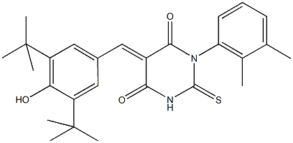 5-(3,5-ditert-butyl-4-hydroxybenzylidene)-1-(2,3-dimethylphenyl)-2-thioxodihydro-4,6(1H,5H)-pyrimidinedione 结构式