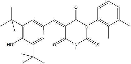 5-(3,5-ditert-butyl-4-hydroxybenzylidene)-1-(2,3-dimethylphenyl)-2-thioxodihydro-4,6(1H,5H)-pyrimidinedione 化学構造式