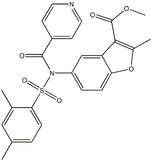 methyl 5-[[(2,4-dimethylphenyl)sulfonyl](isonicotinoyl)amino]-2-methyl-1-benzofuran-3-carboxylate 化学構造式