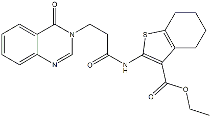 ethyl 2-{[3-(4-oxo-3(4H)-quinazolinyl)propanoyl]amino}-4,5,6,7-tetrahydro-1-benzothiophene-3-carboxylate Struktur