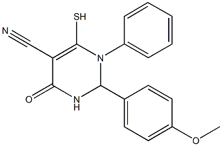 2-(4-methoxyphenyl)-4-oxo-1-phenyl-6-sulfanyl-1,2,3,4-tetrahydro-5-pyrimidinecarbonitrile Struktur