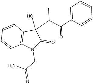 2-[3-hydroxy-3-(1-methyl-2-oxo-2-phenylethyl)-2-oxo-2,3-dihydro-1H-indol-1-yl]acetamide Struktur