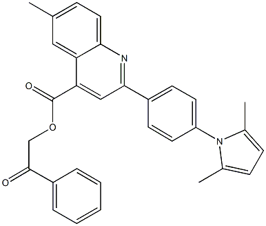 2-oxo-2-phenylethyl 2-[4-(2,5-dimethyl-1H-pyrrol-1-yl)phenyl]-6-methyl-4-quinolinecarboxylate 化学構造式