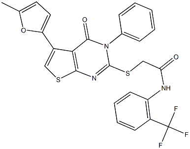 2-{[5-(5-methyl-2-furyl)-4-oxo-3-phenyl-3,4-dihydrothieno[2,3-d]pyrimidin-2-yl]sulfanyl}-N-[2-(trifluoromethyl)phenyl]acetamide Structure