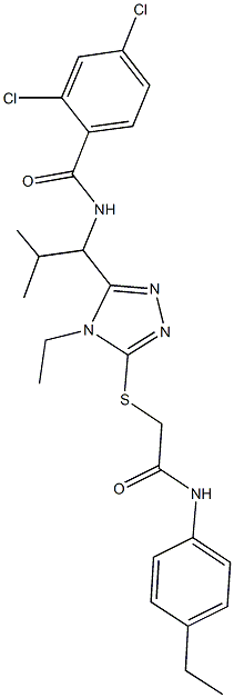 2,4-dichloro-N-[1-(4-ethyl-5-{[2-(4-ethylanilino)-2-oxoethyl]sulfanyl}-4H-1,2,4-triazol-3-yl)-2-methylpropyl]benzamide 化学構造式