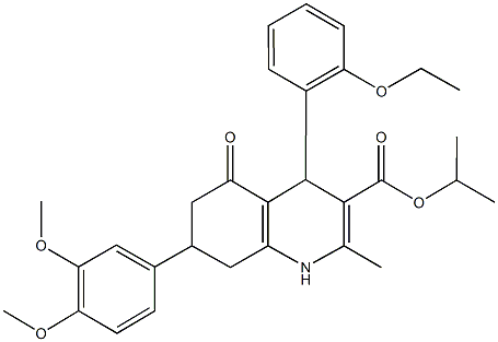 isopropyl 7-(3,4-dimethoxyphenyl)-4-(2-ethoxyphenyl)-2-methyl-5-oxo-1,4,5,6,7,8-hexahydro-3-quinolinecarboxylate Structure