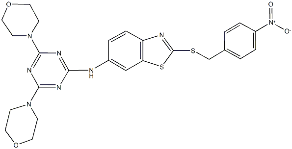 6-[(4,6-dimorpholin-4-yl-1,3,5-triazin-2-yl)amino]-2-({4-nitrobenzyl}sulfanyl)-1,3-benzothiazole 结构式