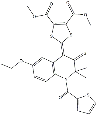 dimethyl 2-(6-ethoxy-2,2-dimethyl-1-(2-thienylcarbonyl)-3-thioxo-2,3-dihydro-4(1H)-quinolinylidene)-1,3-dithiole-4,5-dicarboxylate Structure