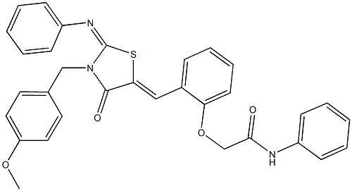 2-(2-{[3-(4-methoxybenzyl)-4-oxo-2-(phenylimino)-1,3-thiazolidin-5-ylidene]methyl}phenoxy)-N-phenylacetamide Structure