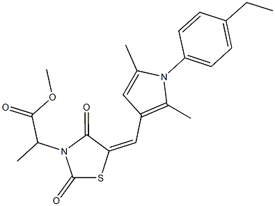 methyl 2-(5-{[1-(4-ethylphenyl)-2,5-dimethyl-1H-pyrrol-3-yl]methylene}-2,4-dioxo-1,3-thiazolidin-3-yl)propanoate 化学構造式