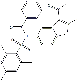 N-(3-acetyl-2-methyl-1-benzofuran-5-yl)-N-benzoyl-2,4,6-trimethylbenzenesulfonamide Struktur