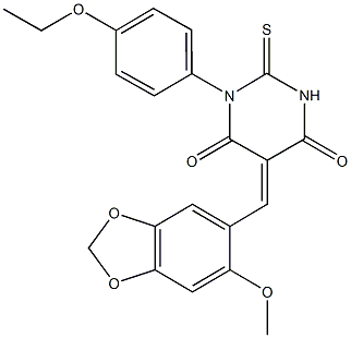 1-(4-ethoxyphenyl)-5-[(6-methoxy-1,3-benzodioxol-5-yl)methylene]-2-thioxodihydro-4,6(1H,5H)-pyrimidinedione,,结构式