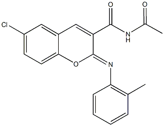 N-acetyl-6-chloro-2-[(2-methylphenyl)imino]-2H-chromene-3-carboxamide,,结构式