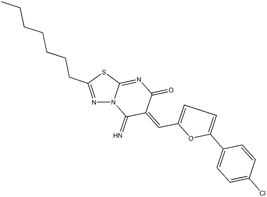 6-{[5-(4-chlorophenyl)-2-furyl]methylene}-2-heptyl-5-imino-5,6-dihydro-7H-[1,3,4]thiadiazolo[3,2-a]pyrimidin-7-one,,结构式