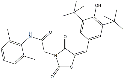 2-[5-(3,5-ditert-butyl-4-hydroxybenzylidene)-2,4-dioxo-1,3-thiazolidin-3-yl]-N-(2,6-dimethylphenyl)acetamide Structure