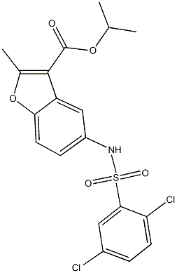 isopropyl 5-{[(2,5-dichlorophenyl)sulfonyl]amino}-2-methyl-1-benzofuran-3-carboxylate 结构式