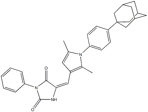 5-({1-[4-(1-adamantyl)phenyl]-2,5-dimethyl-1H-pyrrol-3-yl}methylene)-3-phenyl-2,4-imidazolidinedione Structure