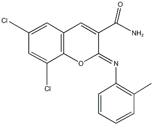 6,8-dichloro-2-[(2-methylphenyl)imino]-2H-chromene-3-carboxamide Structure