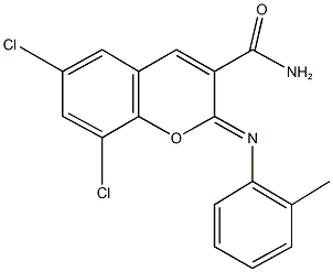 6,8-dichloro-2-[(2-methylphenyl)imino]-2H-chromene-3-carboxamide Struktur