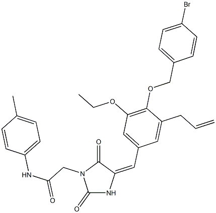 2-(4-{3-allyl-4-[(4-bromobenzyl)oxy]-5-ethoxybenzylidene}-2,5-dioxo-1-imidazolidinyl)-N-(4-methylphenyl)acetamide Structure