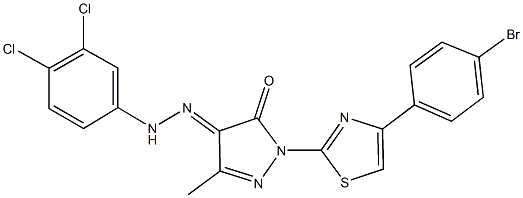 1-[4-(4-bromophenyl)-1,3-thiazol-2-yl]-3-methyl-1H-pyrazole-4,5-dione 4-[(3,4-dichlorophenyl)hydrazone] Structure