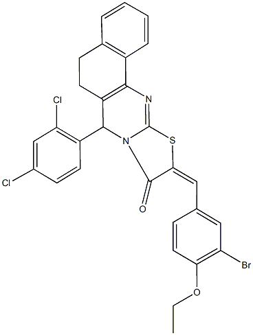 10-(3-bromo-4-ethoxybenzylidene)-7-(2,4-dichlorophenyl)-5,7-dihydro-6H-benzo[h][1,3]thiazolo[2,3-b]quinazolin-9(10H)-one 结构式