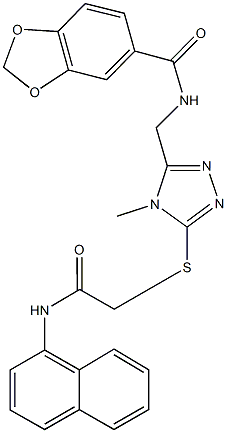N-[(4-methyl-5-{[2-(1-naphthylamino)-2-oxoethyl]sulfanyl}-4H-1,2,4-triazol-3-yl)methyl]-1,3-benzodioxole-5-carboxamide,,结构式