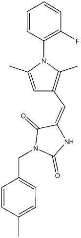 5-{[1-(2-fluorophenyl)-2,5-dimethyl-1H-pyrrol-3-yl]methylene}-3-(4-methylbenzyl)-2,4-imidazolidinedione 结构式