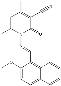 1-{[(2-methoxy-1-naphthyl)methylene]amino}-4,6-dimethyl-2-oxo-1,2-dihydropyridine-3-carbonitrile Struktur