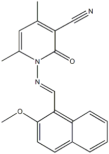 1-{[(2-methoxy-1-naphthyl)methylene]amino}-4,6-dimethyl-2-oxo-1,2-dihydropyridine-3-carbonitrile,,结构式